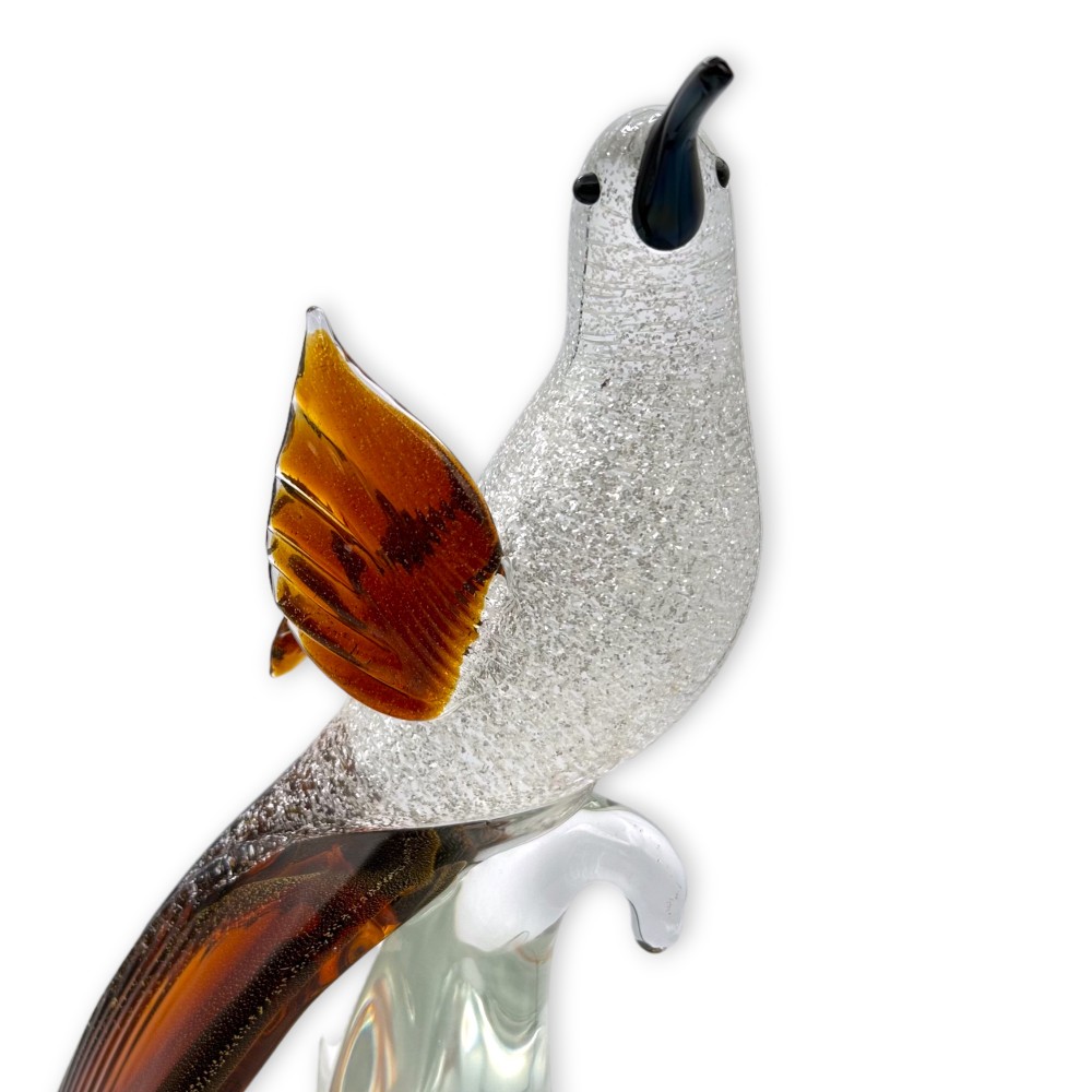 LORE - Sculpture animalière Colibri stylisé en verre de Murano décorée de feuille d'argent