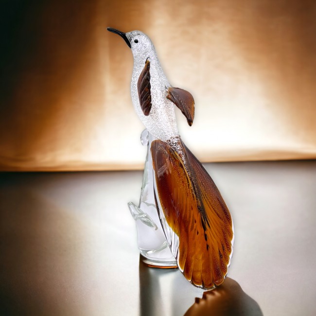 LORE - Sculpture animalière Colibri stylisé en verre de Murano décorée de feuille d'argent