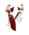 LORE - Coppia di Sculture Colibrì stilizzati in vetro di Murano decorati in foglia oro e argento