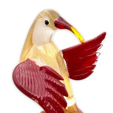 LORE - Coppia di Sculture Colibrì stilizzati in vetro di Murano decorati in foglia oro e argento