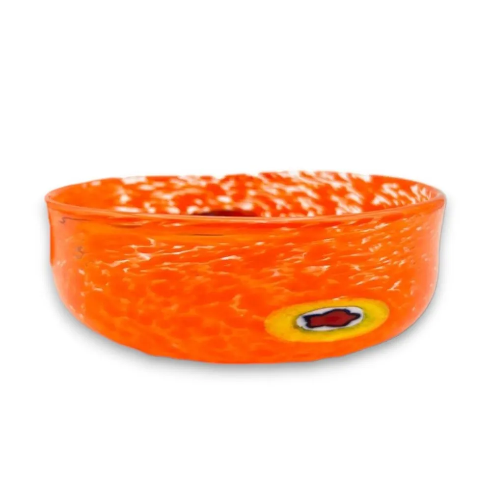 ARLECCHINO - Orangefarbener Becher aus Muranoglas mit Murrine