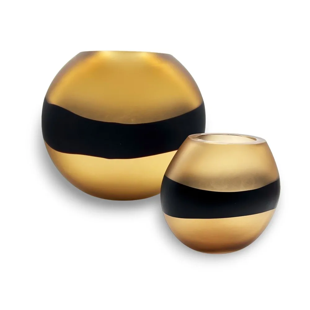 WATAMU - Paire de vases de style ETHNIQUE ambre et noir en verre de Murano satiné