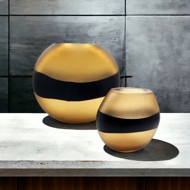 WATAMU - Paire de vases de style ETHNIQUE ambre et noir en verre de Murano satiné