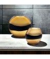 WATAMU – Paar bernsteinfarbene und schwarze Vasen im ETHNIC-Stil aus satiniertem Muranoglas