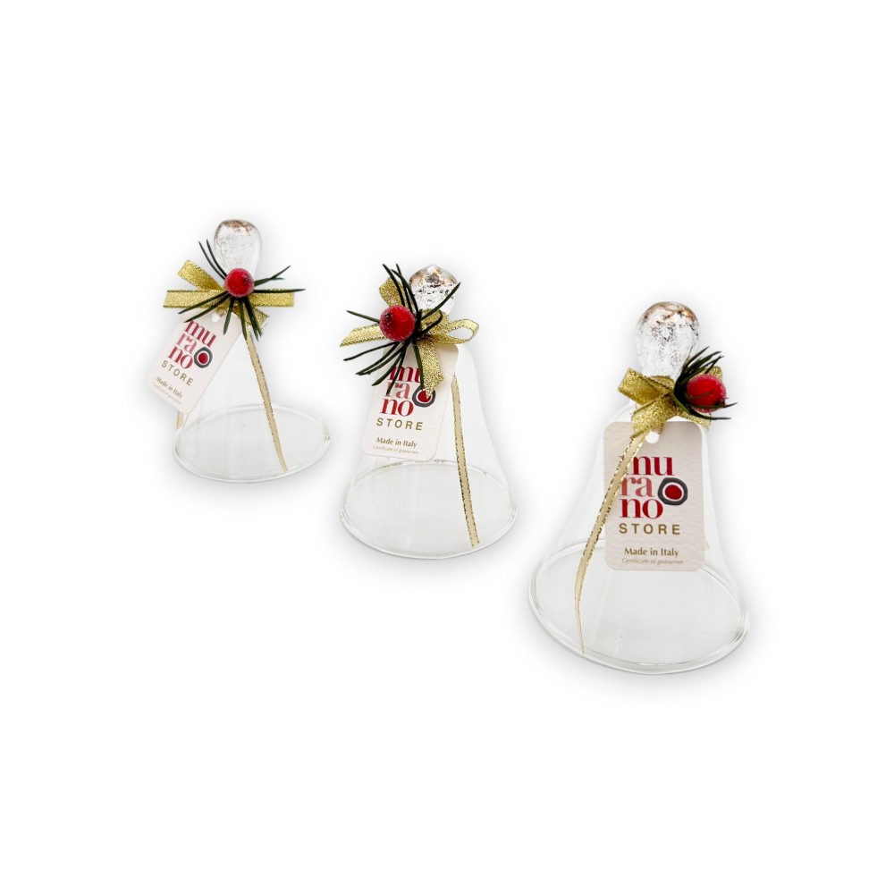 ROSY - Lot de 3 de Cloches de Noël avec fil ORROSY - Lot de 3 de Cloches de Noël avec fil OR en verre de Murano