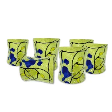 POLLOCK - Juego de 6 vasos VERDE con pan de PLATA en cristal de Murano