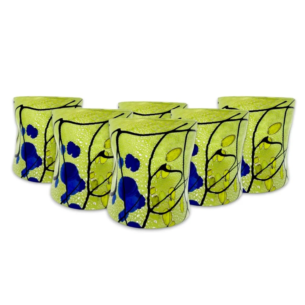 POLLOCK - Juego de 6 vasos VERDE con pan de PLATA en cristal de Murano