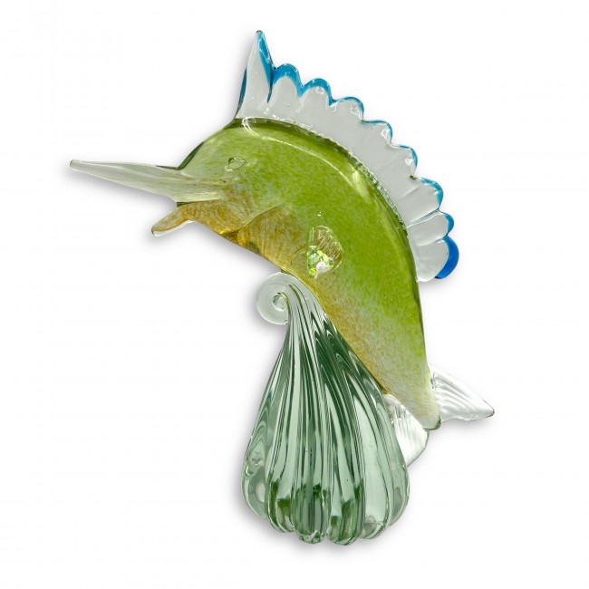 MARLIN - Pez artístico VERDE de cristal macizo en cristal de Murano