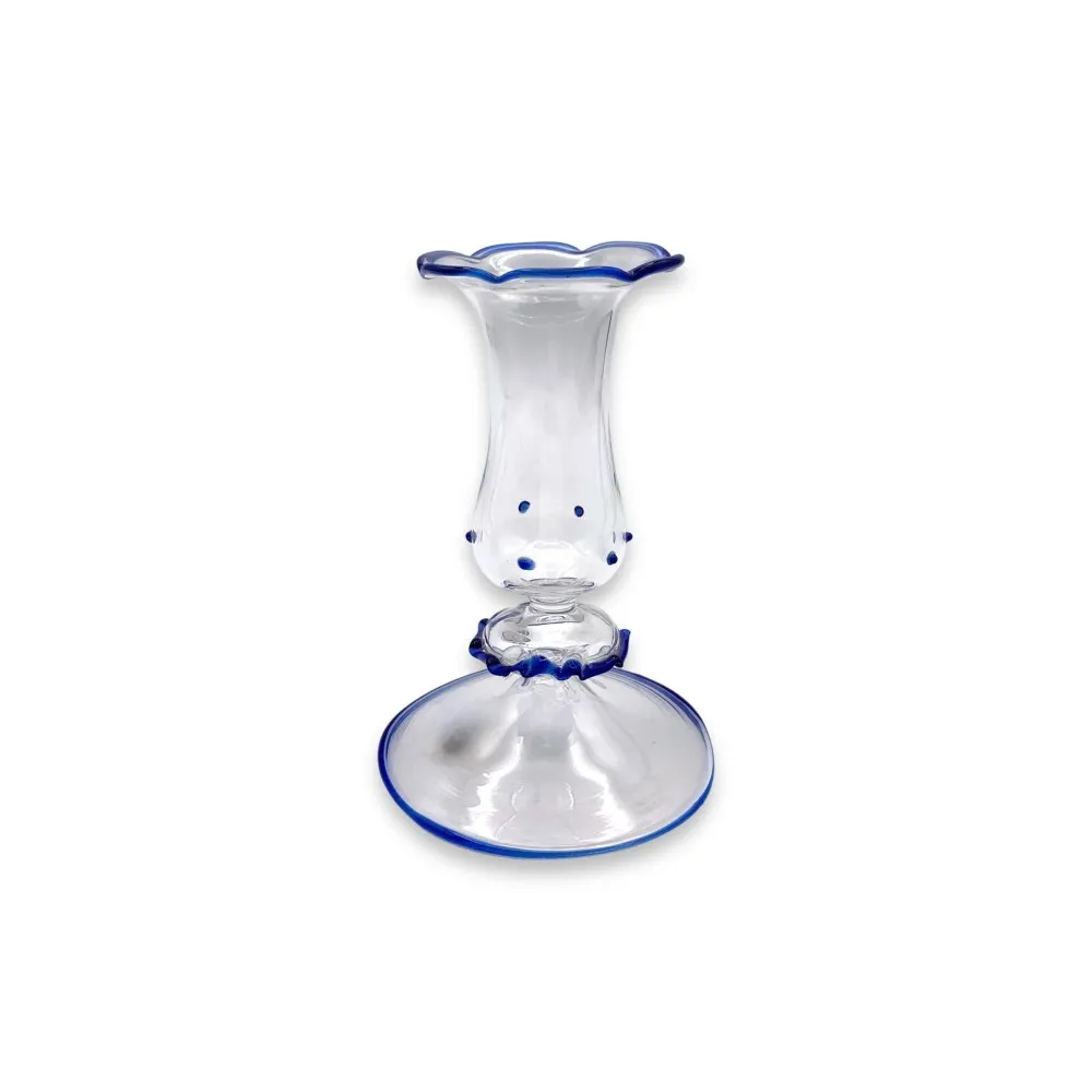 LUCIA - Clásico portavelas de cristal decorado en cristal de Murano azul