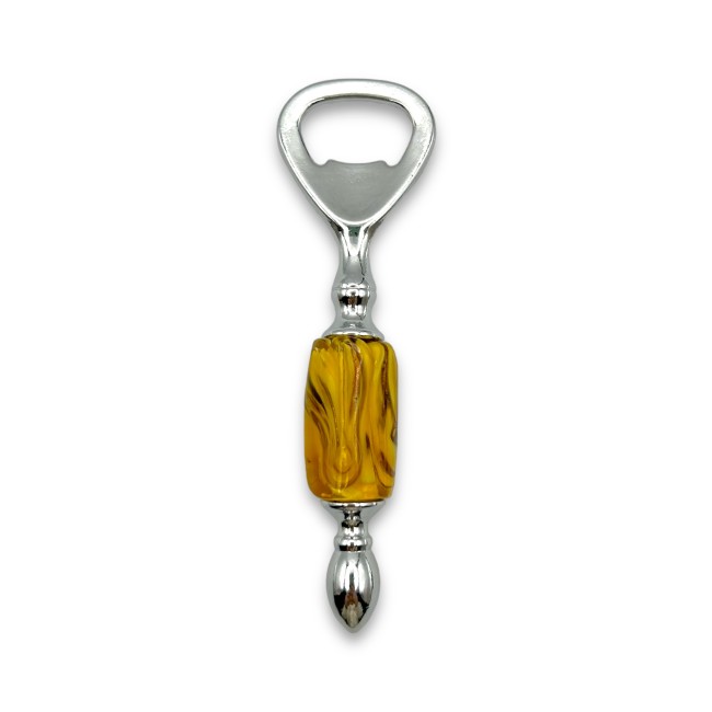 ROMEO - Tire-bouchon avec perle de verre JAUNE et aventurine - Verre de Murano