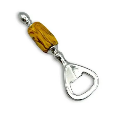 ROMEO - Tire-bouchon avec perle de verre JAUNE et aventurine - Verre de Murano