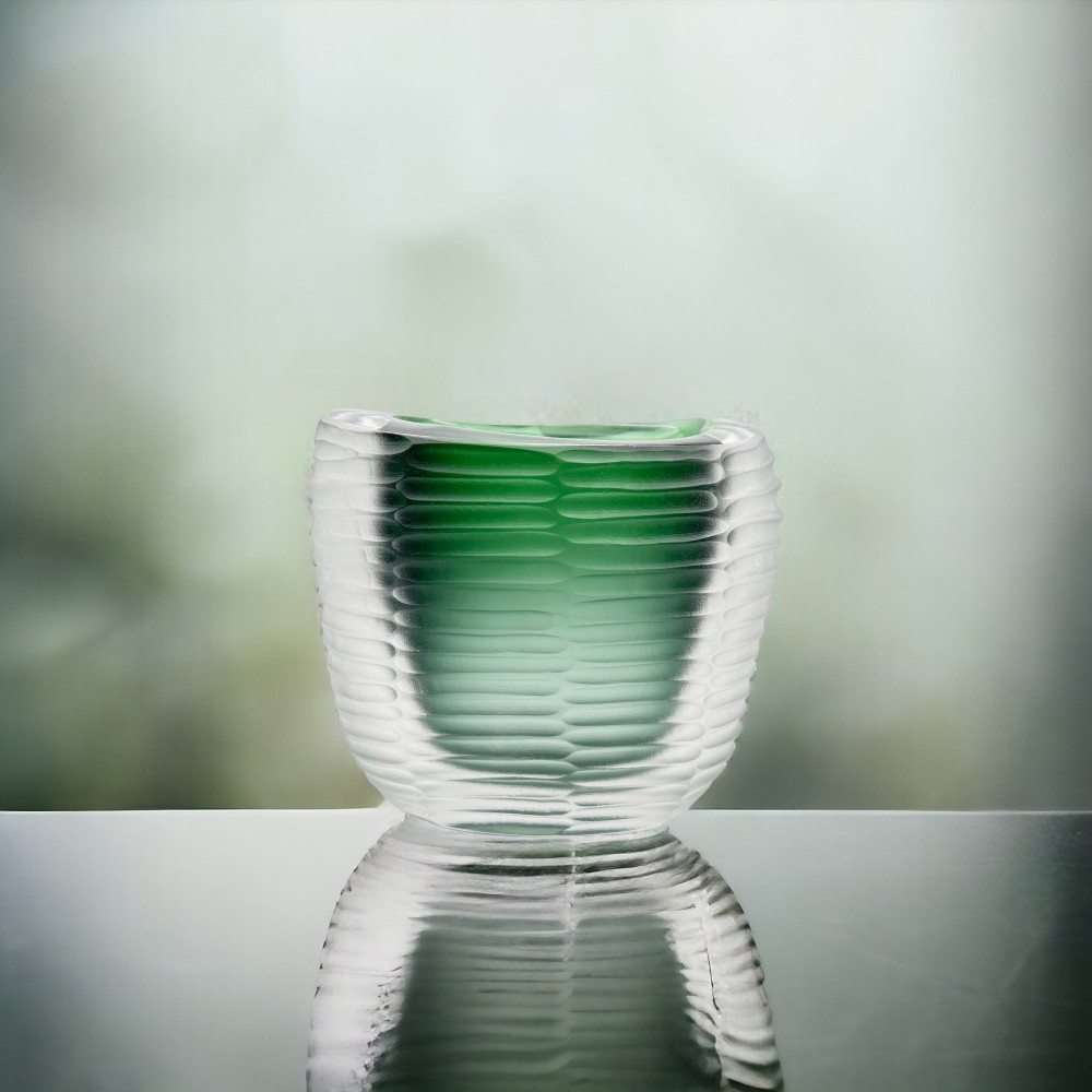 MONTERO - Vaso moderno battuto VERDE smeraldo in vetro di Murano