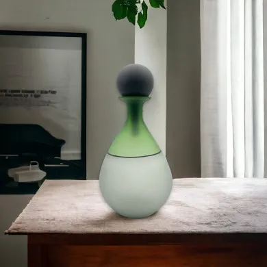 FIONA - Vinagrera de cristal de Murano satinado verde y gris con tapón grande