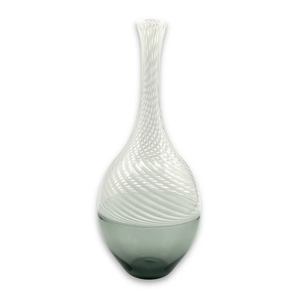 LEDA – Vase aus rauchgrauem Muranoglas mit weißen Linien