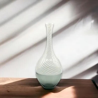 LEDA - Vase in smoky gray Murano glass with white lines