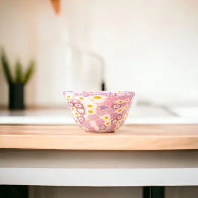 MARGHERITA - Pink Murano glass bowl decorated with Murrine