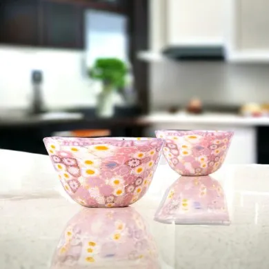 MARGHERITA - Pink Murano glass bowl decorated with Murrine