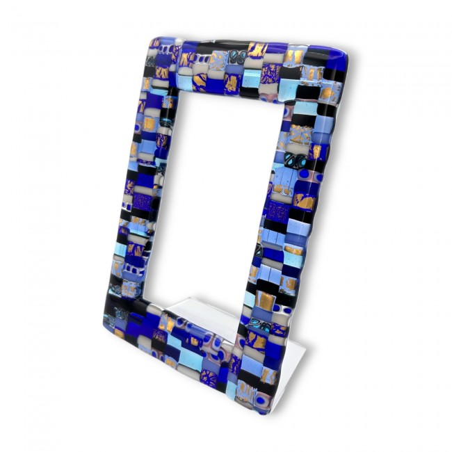 INSTANTS - MOSAIC photo holder 18x13 cm Blue and Gold in Murano glass