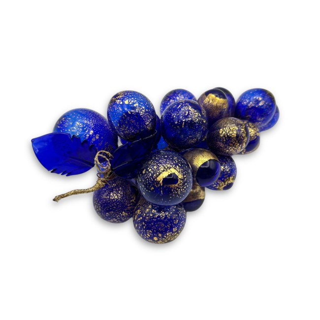 Bunch of grapes in Murano glass with 25 LARGE grapes - BLUE and Gold Leaf