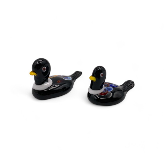 DUCKIE – Paar schwarze Enten mit farbiger Murrine aus Muranoglas