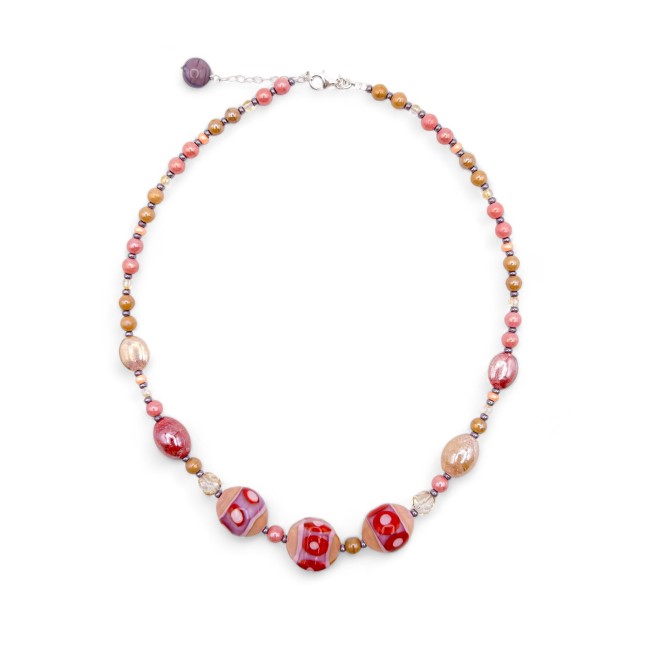 JUDIT - Spring necklace with PINK and RED pearls in Murano glass