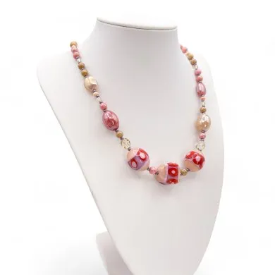 JUDIT – Frühlingshalskette mit ROSA und ROTEN Perlen aus Muranoglas