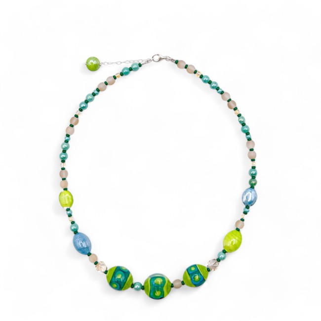 JUDIT - Collana colorata con perle VERDI e AZZURRE in vetro Murano