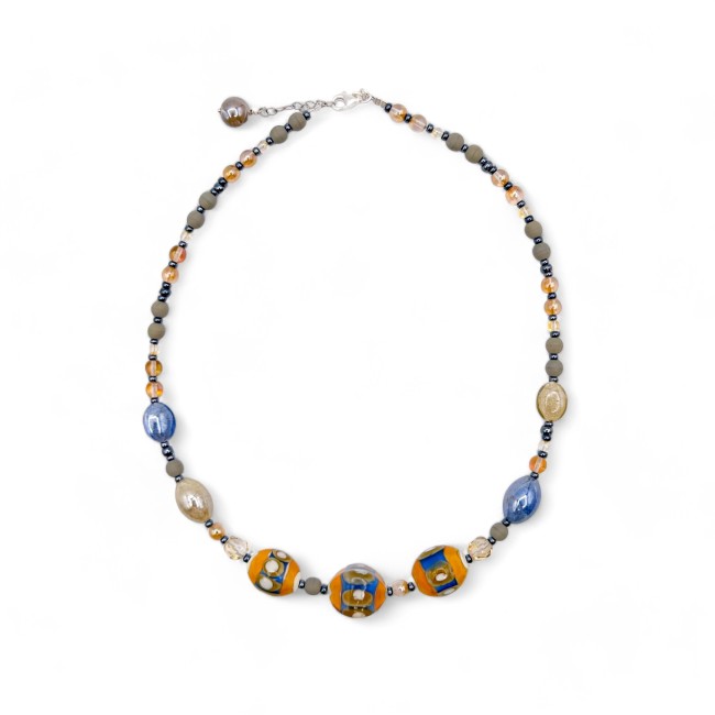 JUDIT - Collier élégant avec perles ORANGE et INDIGO en verre de Murano