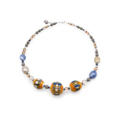 JUDIT – Elegante Halskette mit ORANGE- und INDIGO-Perlen aus Muranoglas