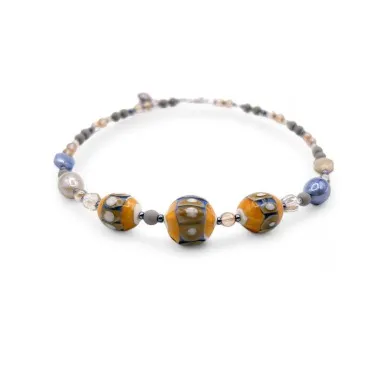JUDIT | Halskette mit orangen und indigoblauen Perlen | Murano-Store