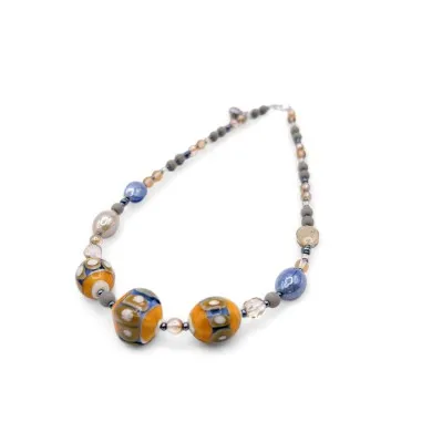 JUDIT | Halskette mit orangen und indigoblauen Perlen | Murano-Store