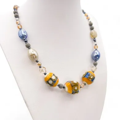 JUDIT | Halskette mit orangen und indigoblauen Perlen | Murano-Store