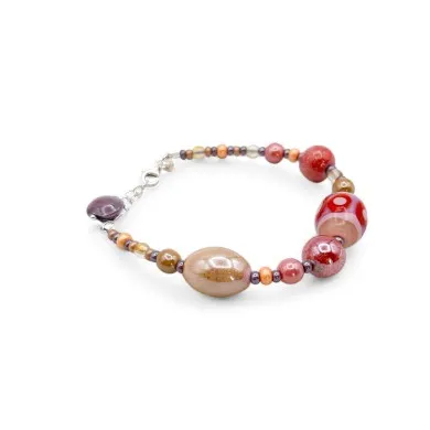 JUDIT - Élégant bracelet ressort ROUGE et ROSE en verre de Murano