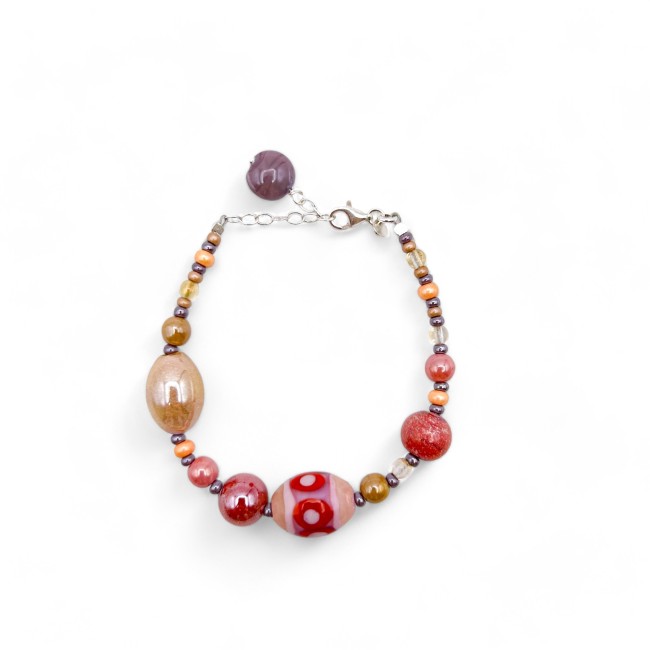 JUDIT - Elegante pulseira de mola VERMELHA e ROSA em vidro Murano