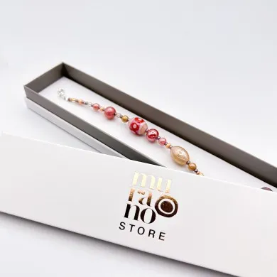 JUDIT - Élégant bracelet ressort ROUGE et ROSE en verre de Murano