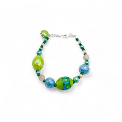 JUDIT - Pulsera con cuentas de colores VERDE y AZUL en cristal de Murano