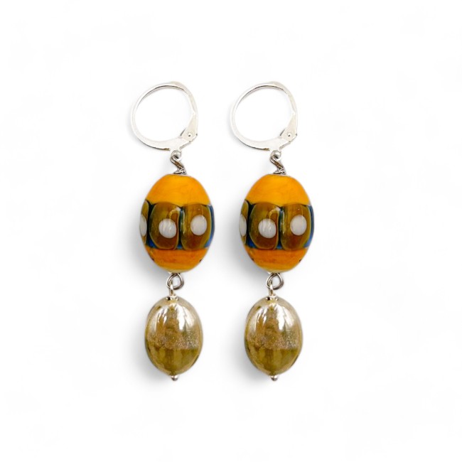 JUDIT - Boucles d'oreilles avec perles pendantes ORANGE et INDIGO en verre de Murano