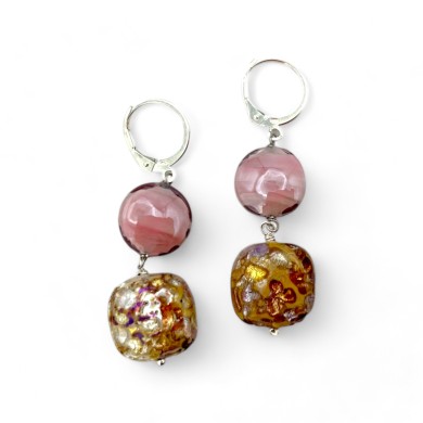 GAUDI' - Boucles d'oreilles roses à effet dichroïque avec perles en verre de Murano